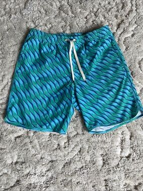 Fair Harbor Blue & Teal Diagonal Stripe Swim Trunks